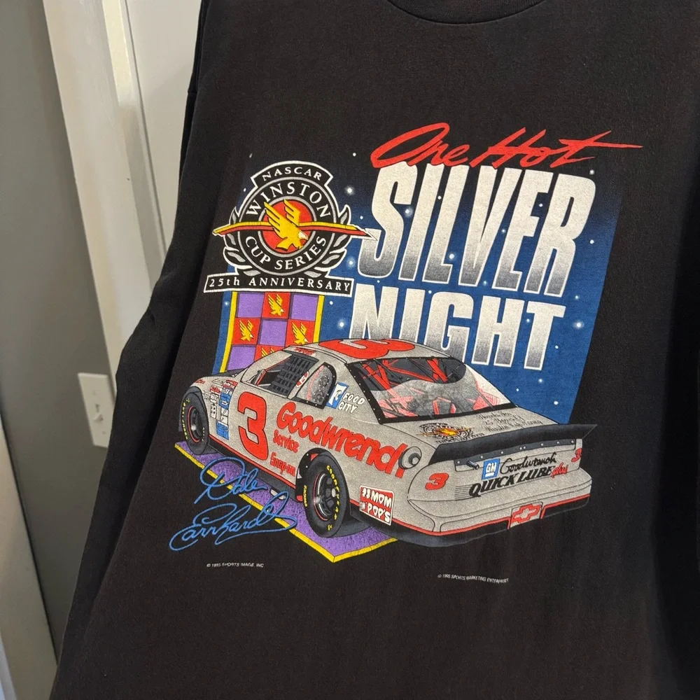 NASCAR Vintage Dale Earnhardt One Hot Silver Night Graphic Single Stich Tee 1995